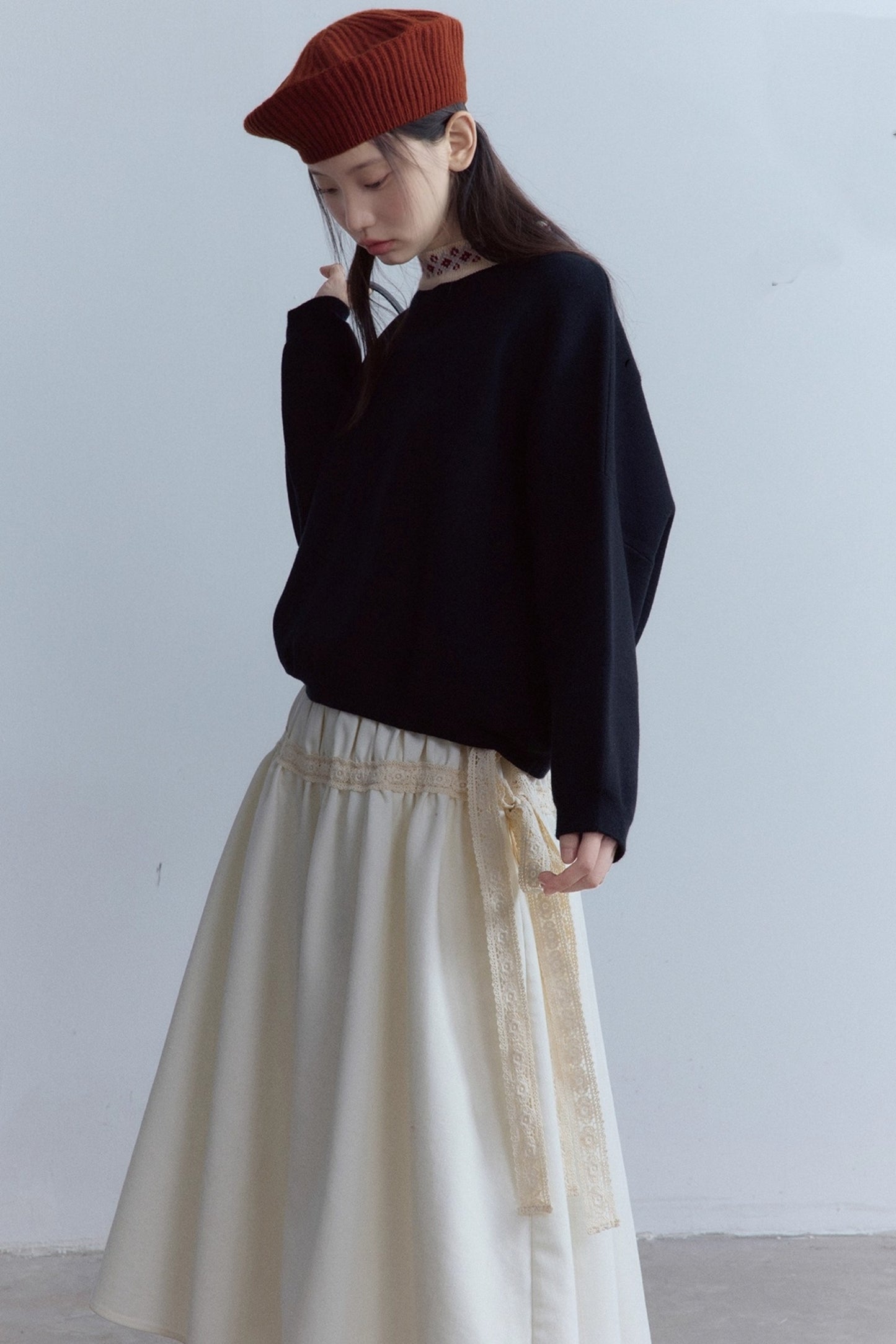 Black Wool Lace Collar Sweater