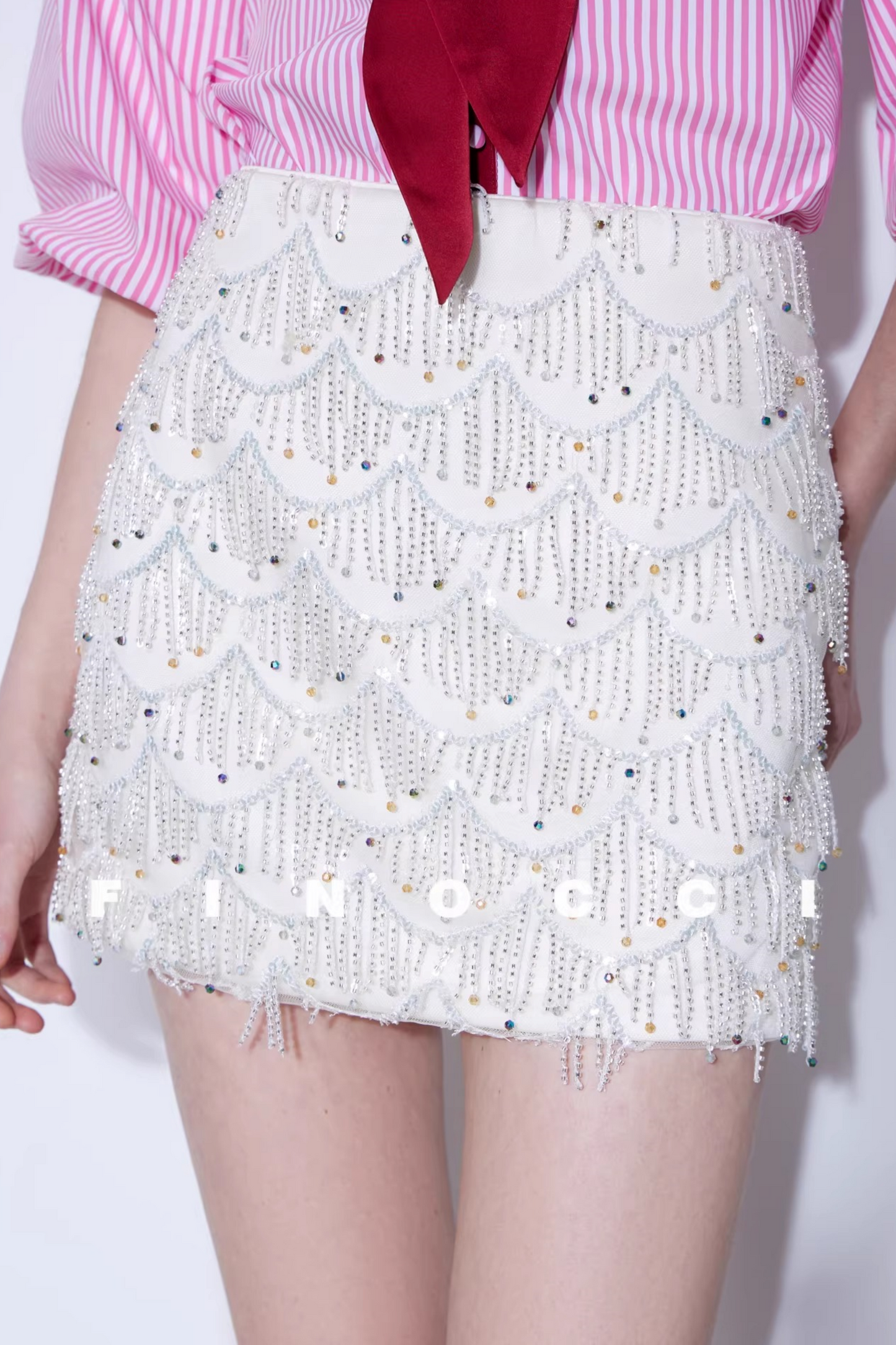 Iridescent Beaded Satin Skirt