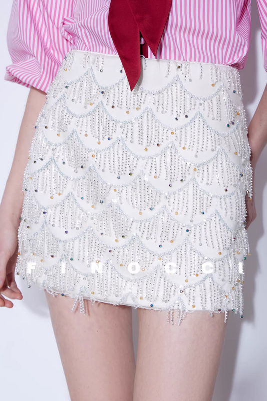 Iridescent Beaded Satin Skirt