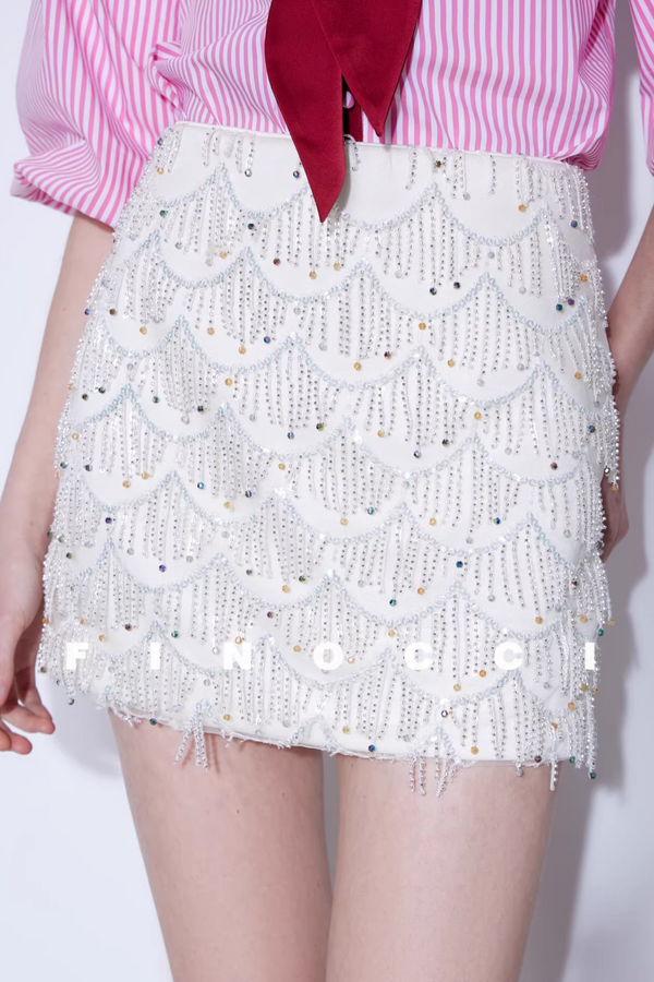 Iridescent Beaded Satin Skirt