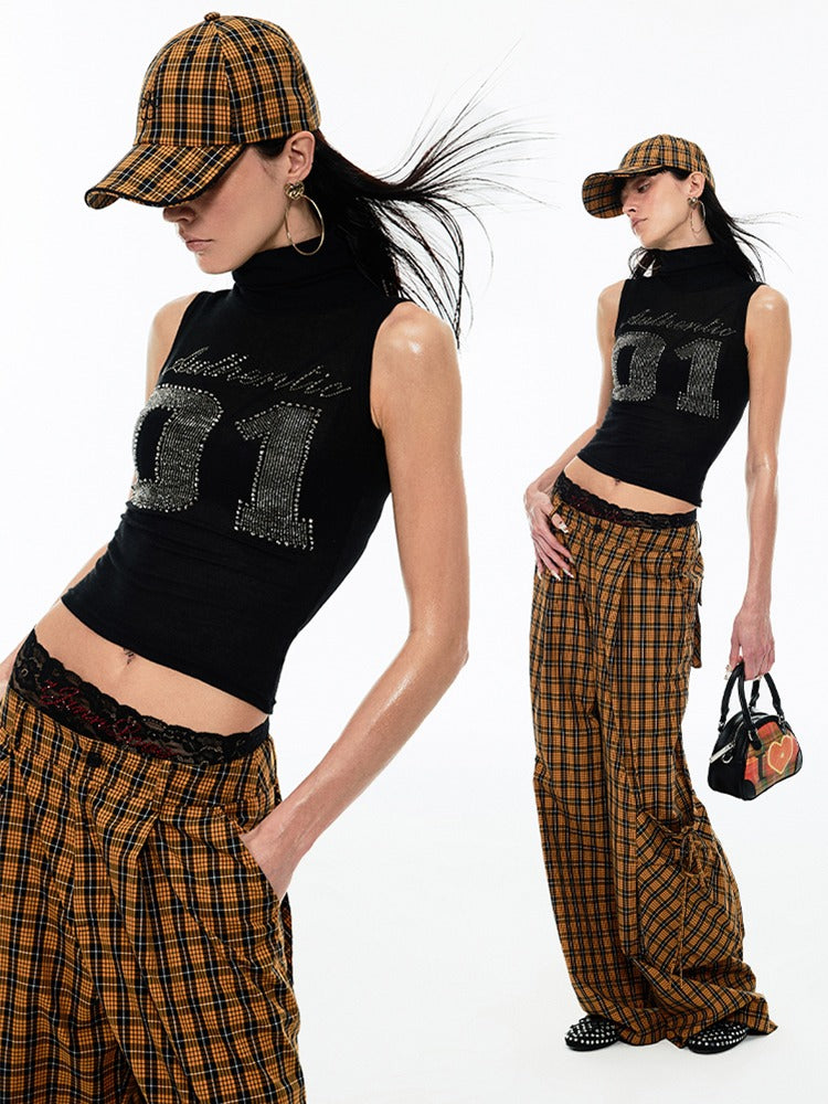 Relax Plaid Wide Leg Cargo Pants