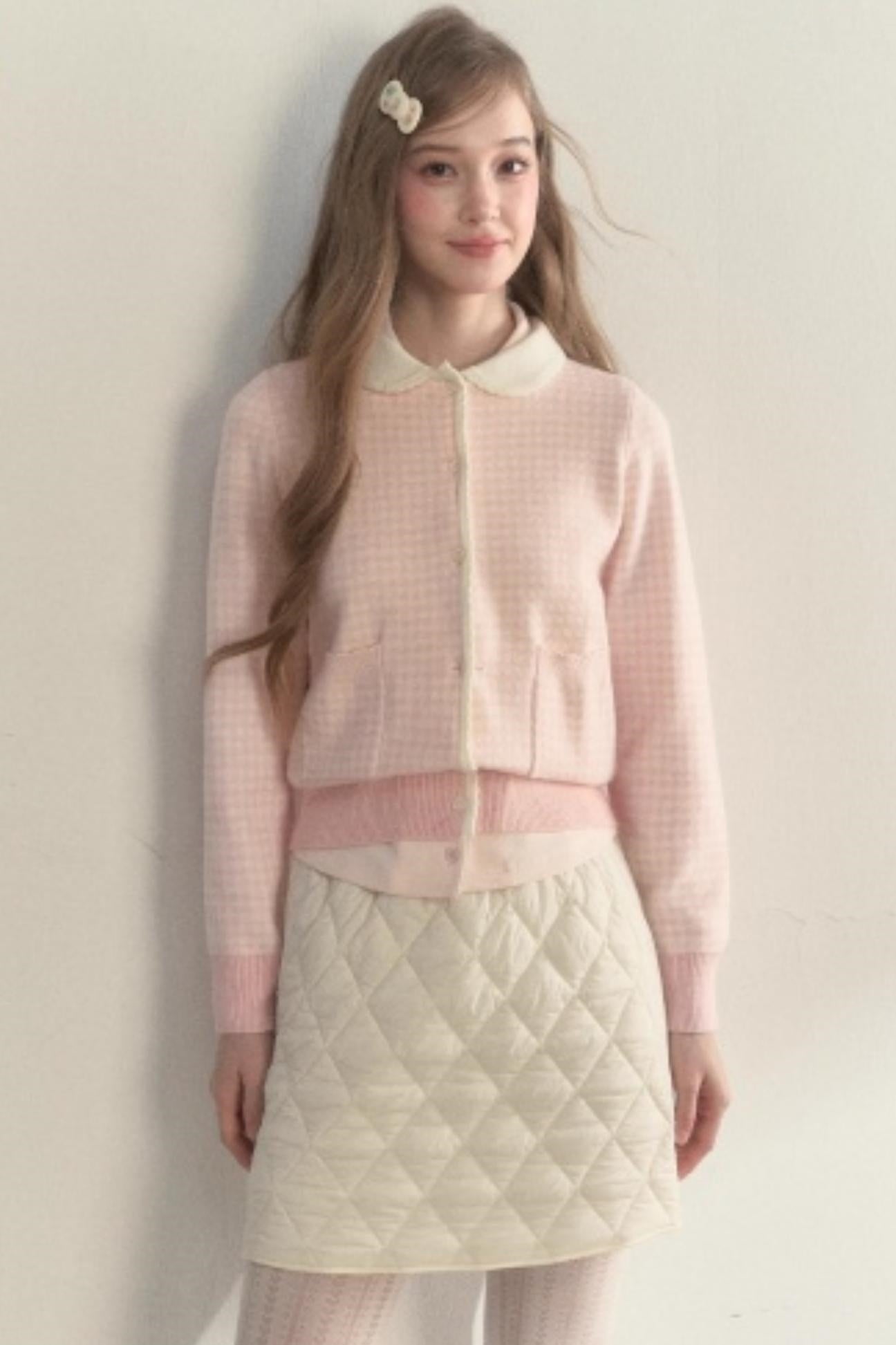 Pink Plaid Knitted Sweater