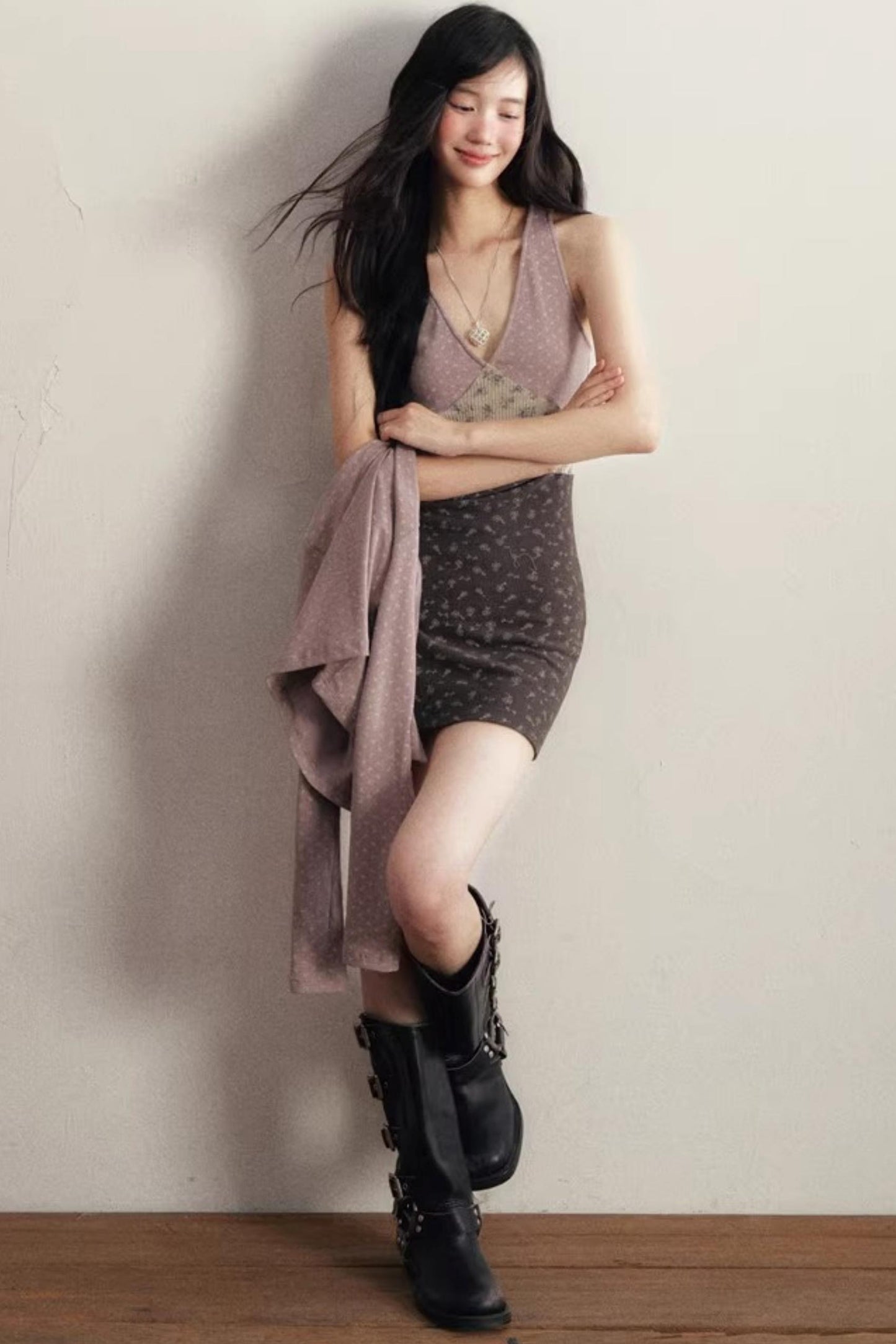 Contrasting Floral Two-Piece Set-Up