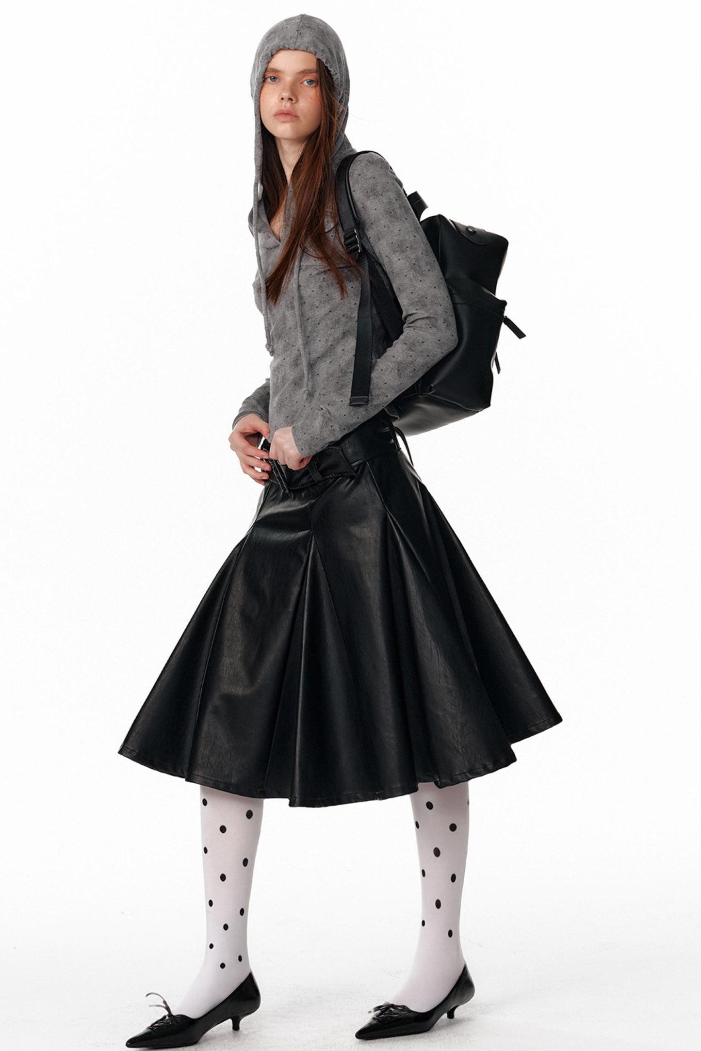 Pu Leather Black Midi Skirt