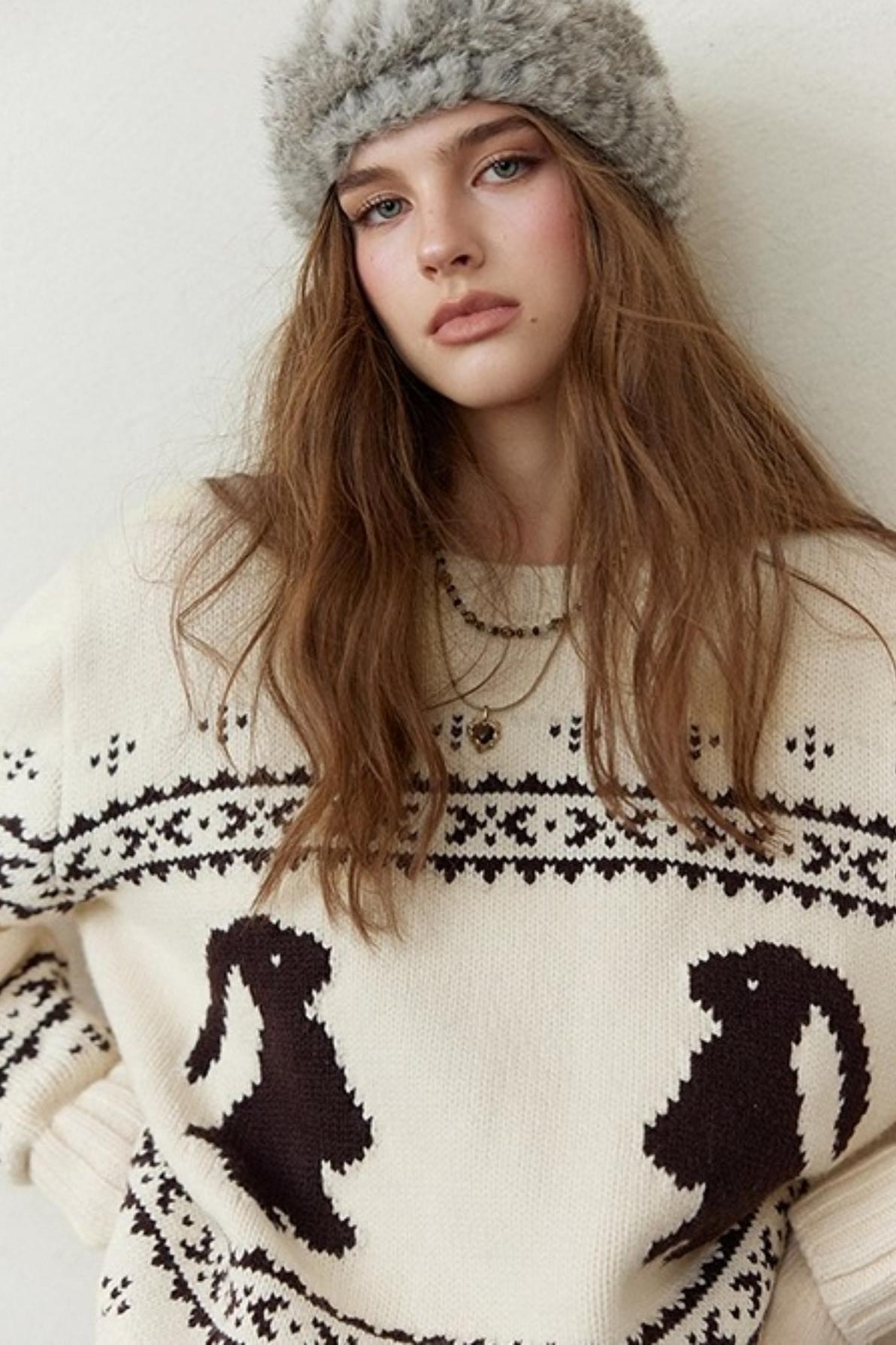 Fair Isle Rabbit Crew Neck Knit