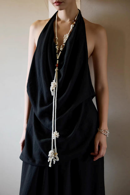 Black Beaded Halter Vest