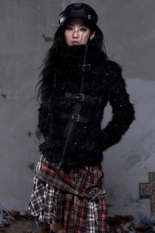 Vintage Dark Knight Plush Patchwork Coat