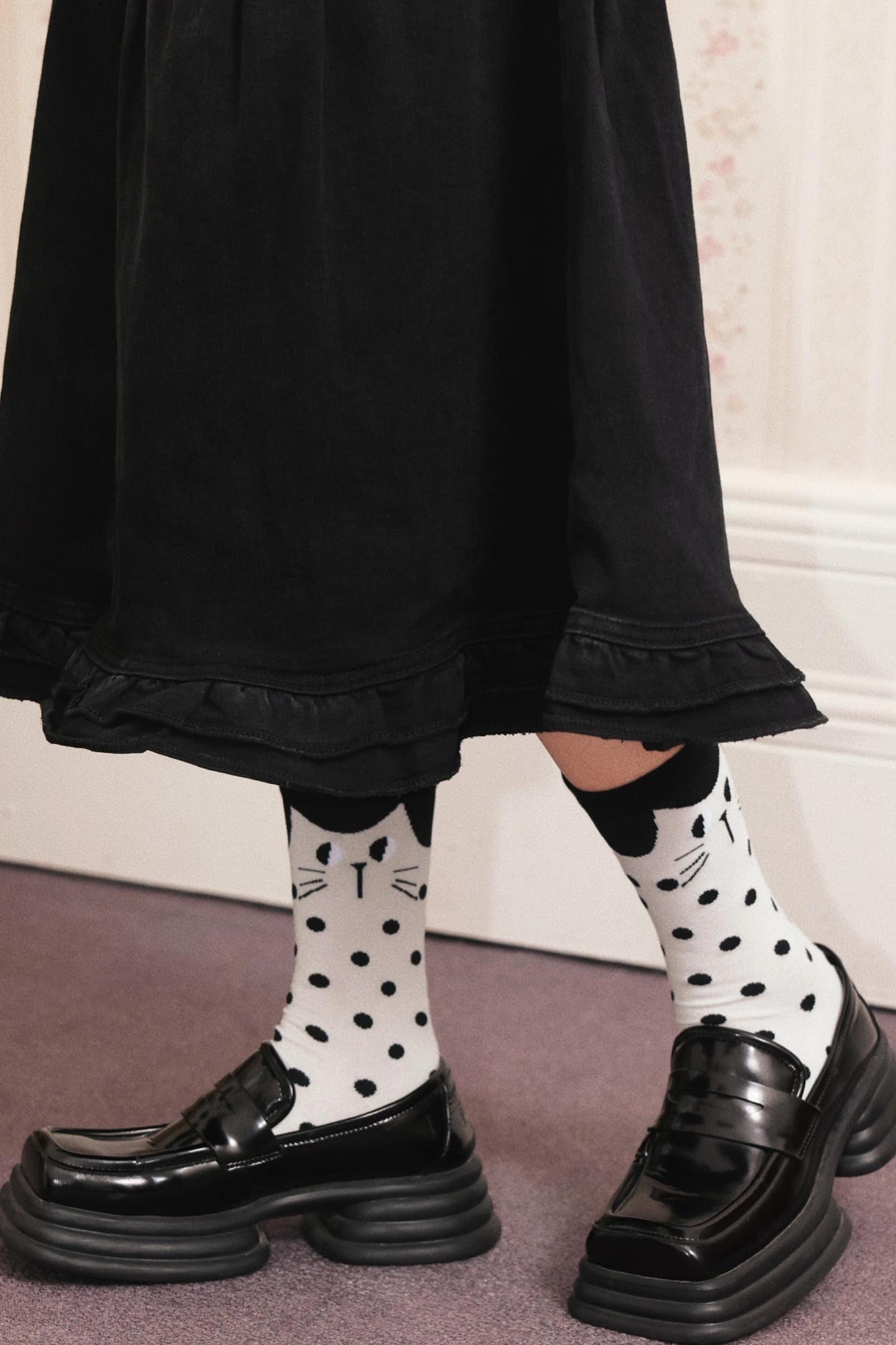 White Polka Dot Kitten Socks