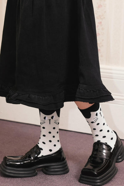 White Polka Dot Kitten Socks