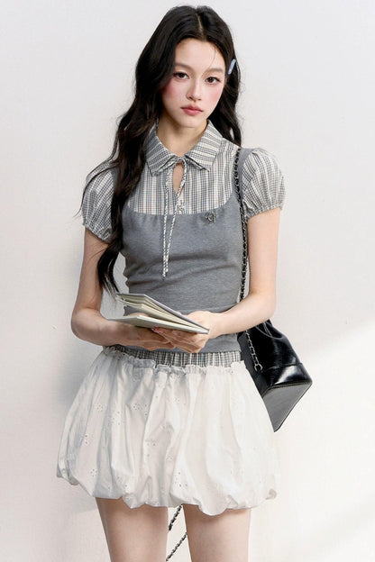 Water Drop Embroidered Top and Skirt Set-Up