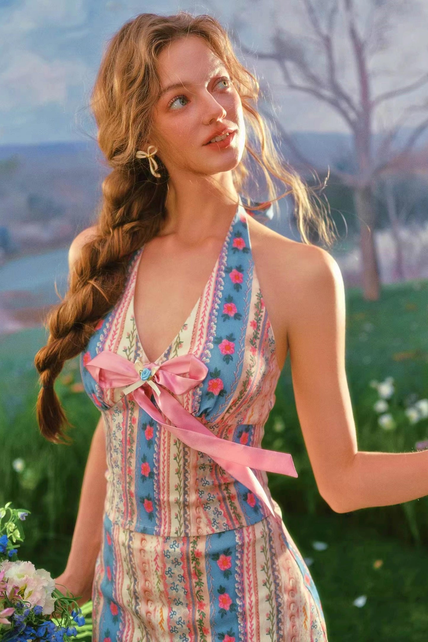 Lace Retro Floral Halter Set-Up