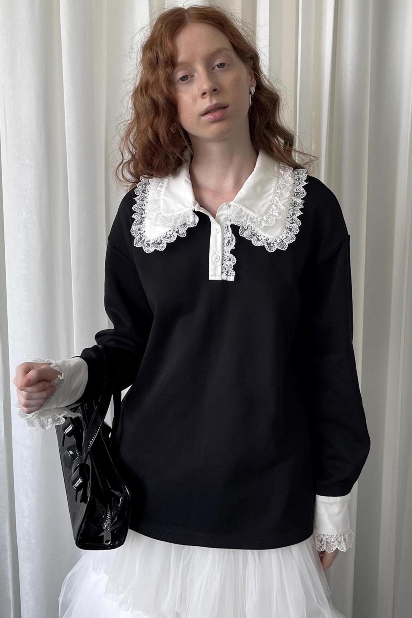 Lace Panel Knitted Sweatshirt