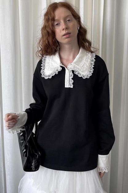 Lace Panel Knitted Sweatshirt