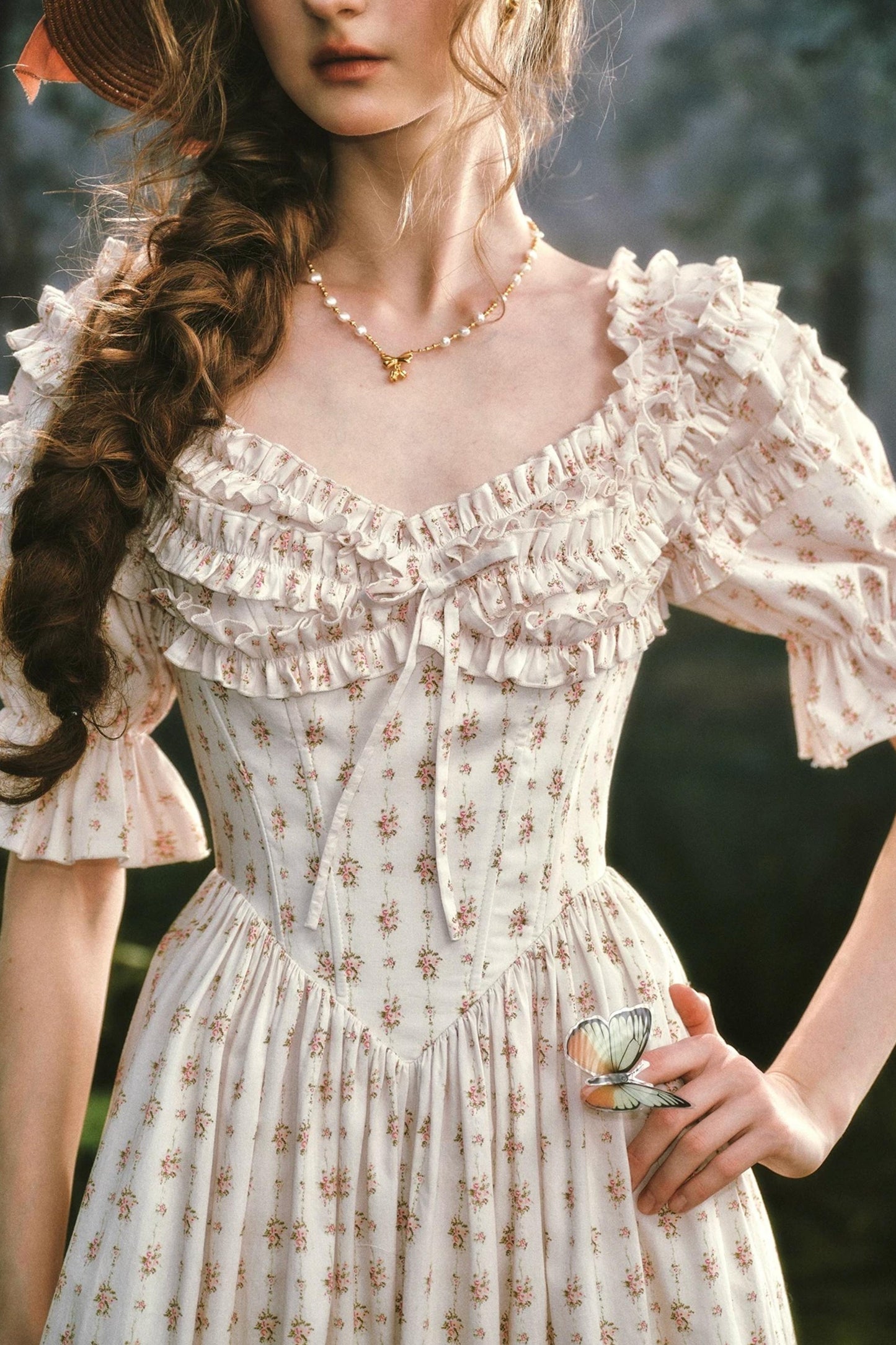 French Floral Fishbone Dress