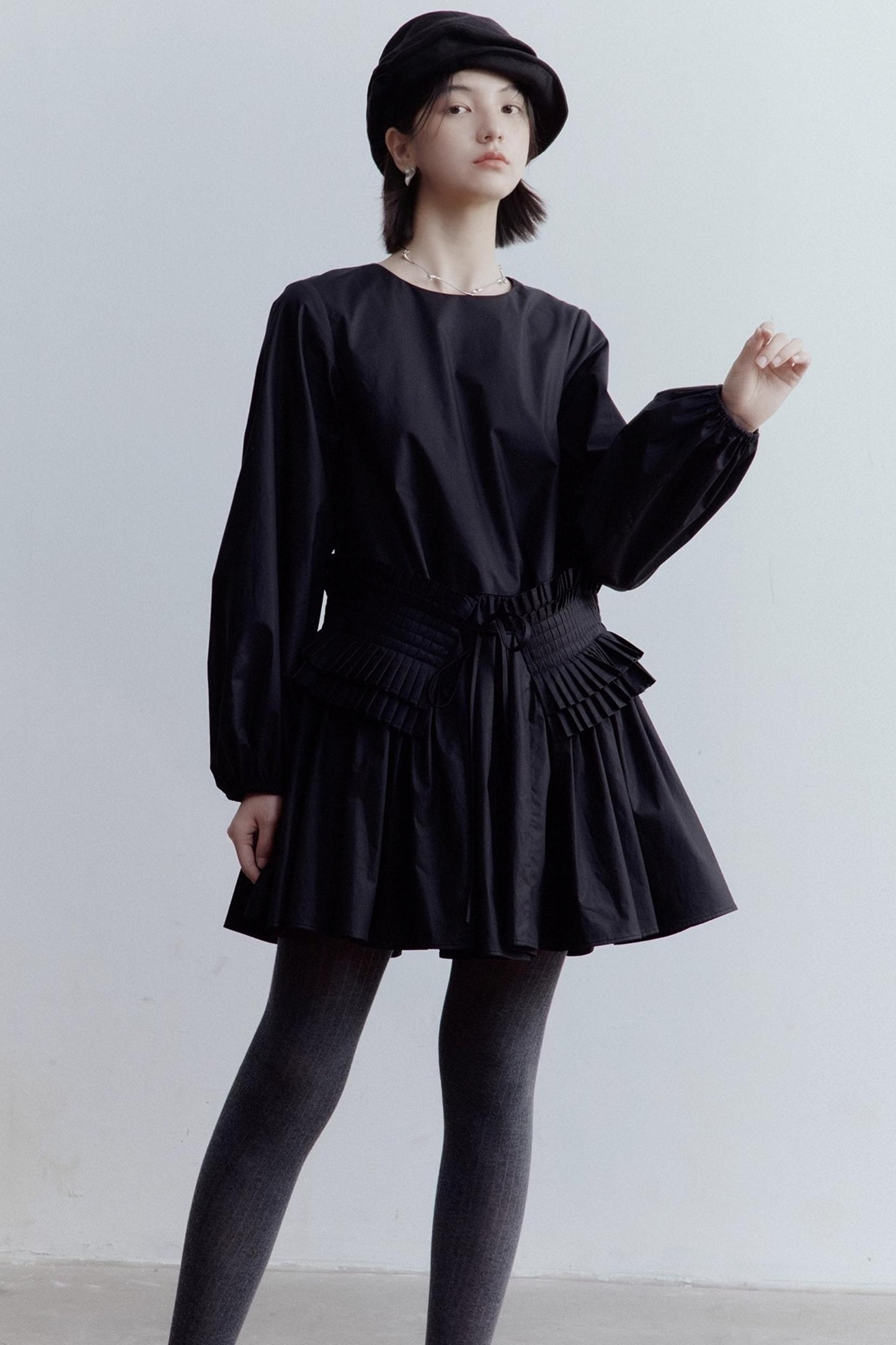 Elegant Black Pleated Doll Dress