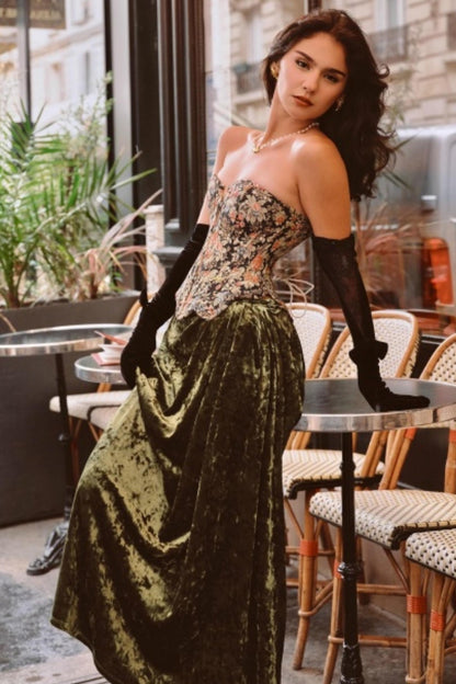 Emerald Velvet Lace Skirt Set-Up