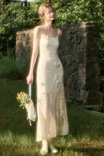 Pure White Floral Knit Dress