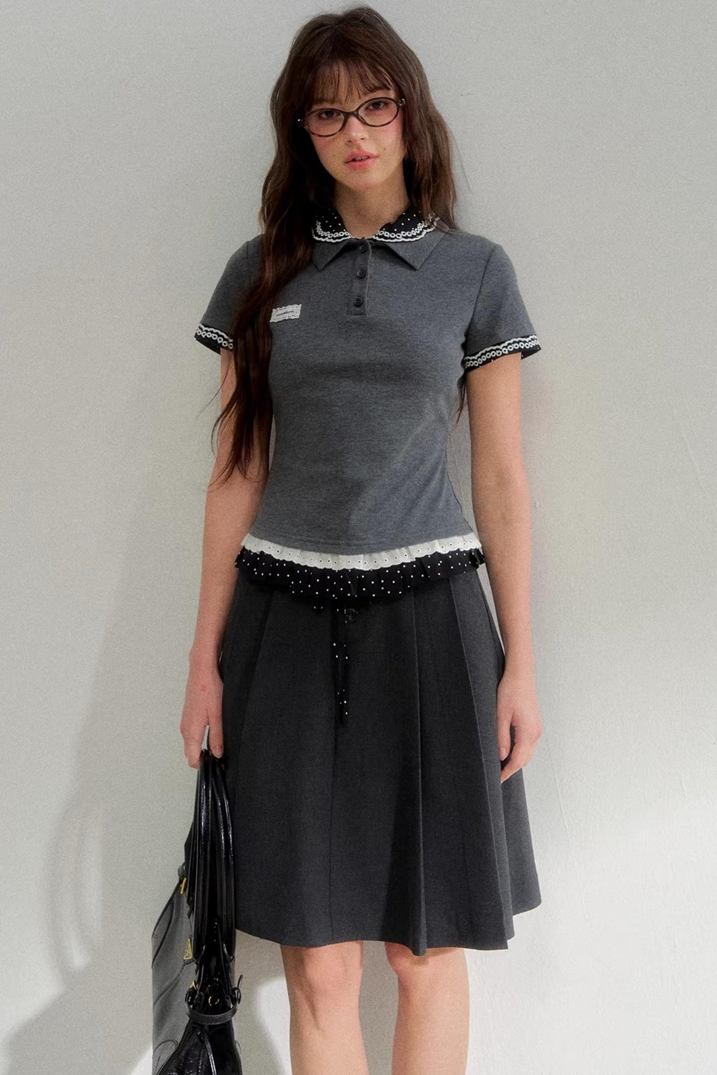 Retro-Punktmuster-Strickoberteil