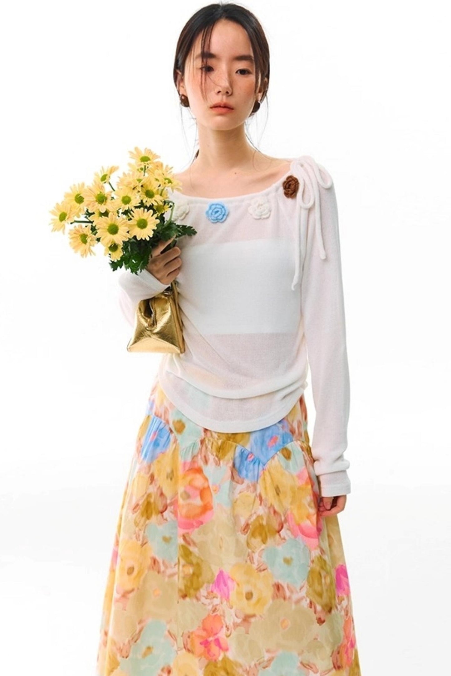 Sunset Coral Cotton A-Line Skirt