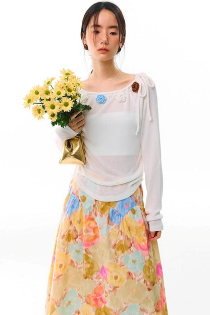 Sunset Coral Cotton A-Line Skirt