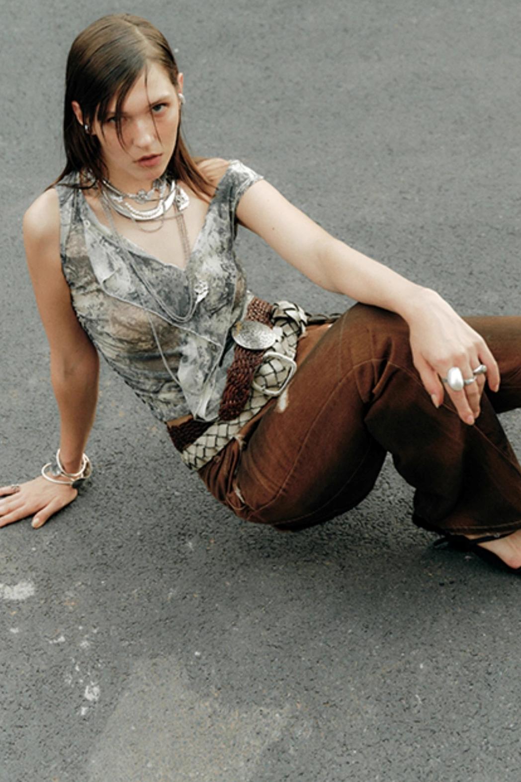 Splash Print Off-Shoulder Casual Top