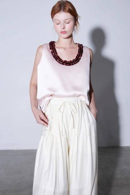 Cotton Elastic Lace-Up Wide-Leg Balloon Pants