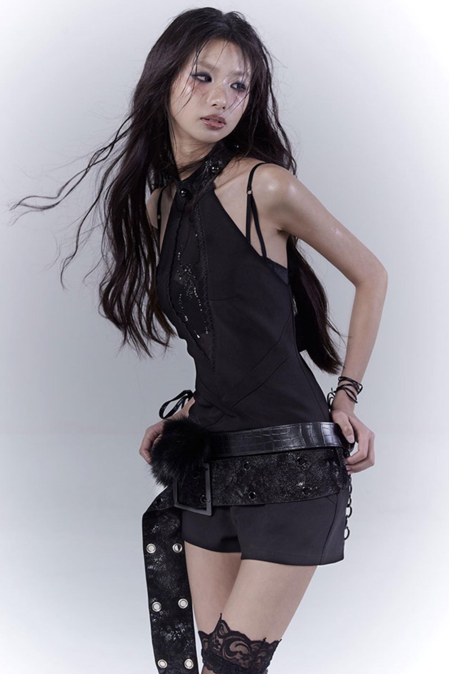 Black Pearl Bodiless Rhinestone Jumpsuit Set-Up