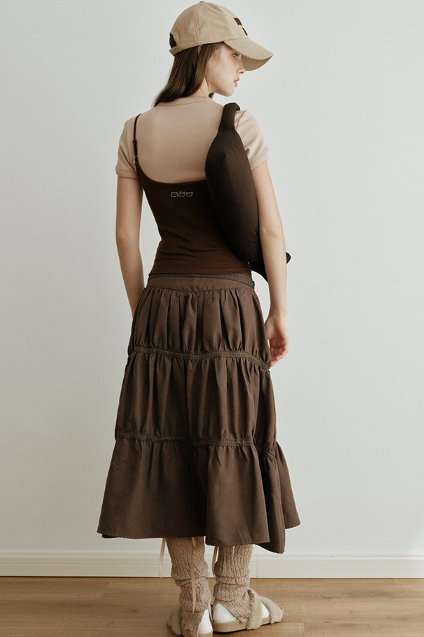 American Retro Suede Spliced Belt Umbrella Skirt