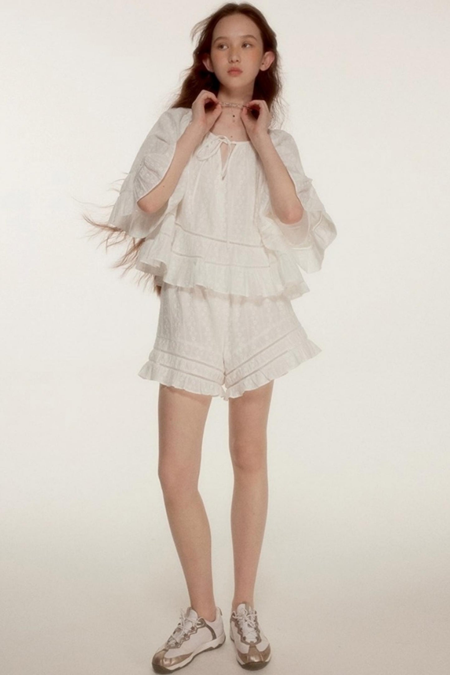 Noisy Flowers Embroidered Shirt Shorts Set-Up