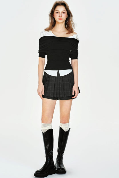 Vintage Style Off-Shoulder Knit Top