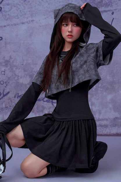 Gray Star Cat Ear Dress Set