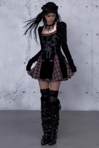 Baroque Velvet Plaid Dress
