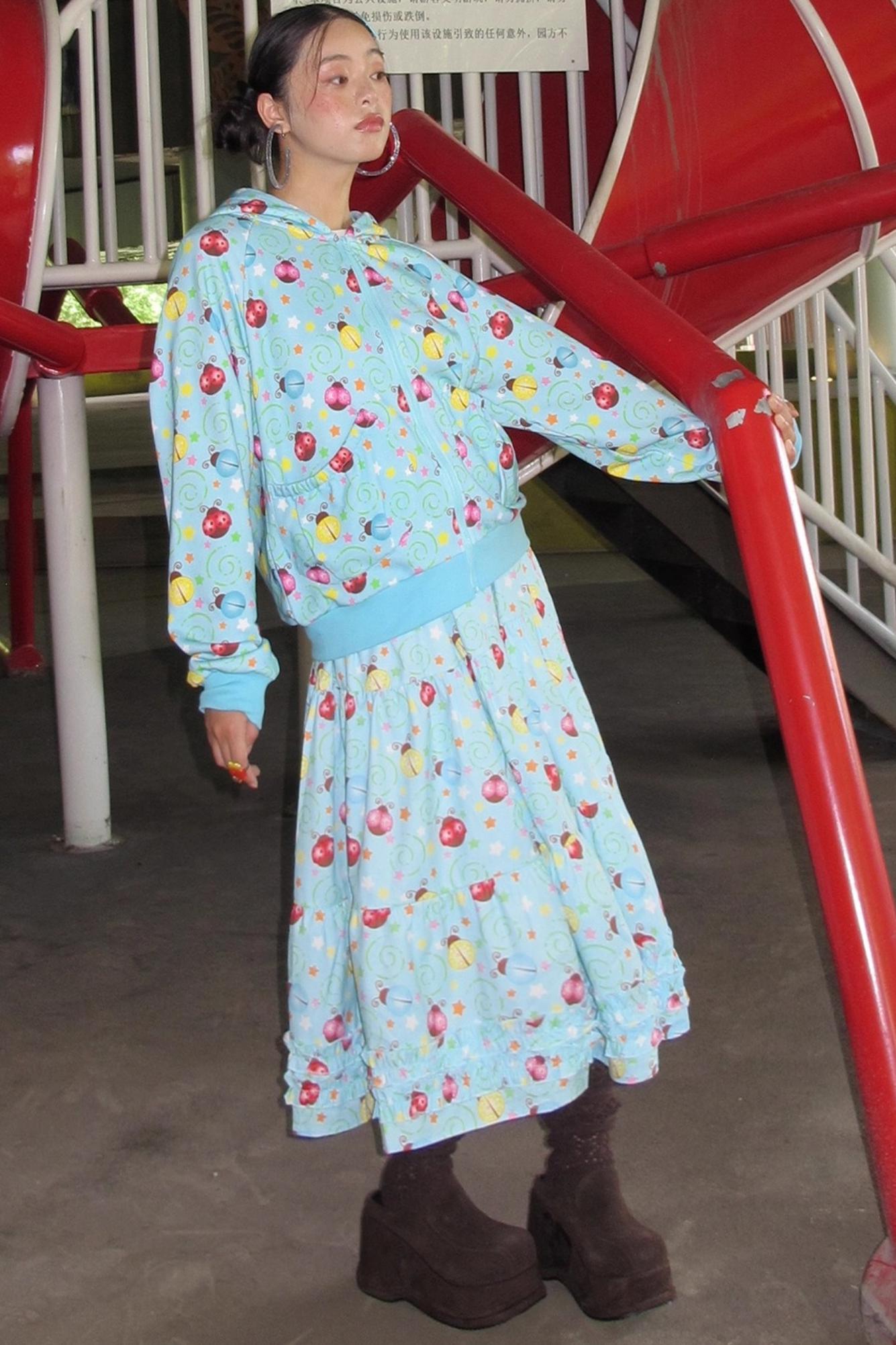 Autumn Beetle Blue Sweatshirt & Skirt Set-Up