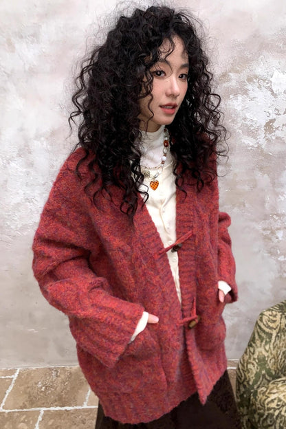 Evening Light Red Knitted Cardigan