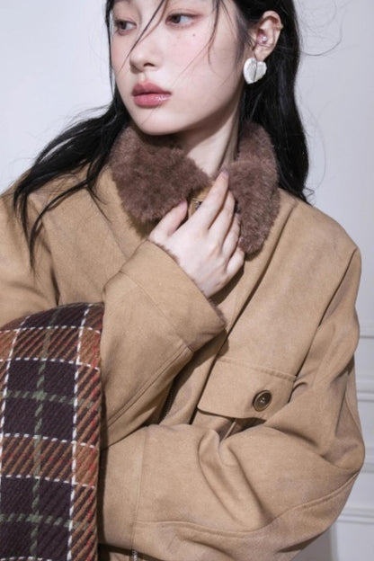 Hazelnut Bat Sleeve Furry Jacket Set-Up