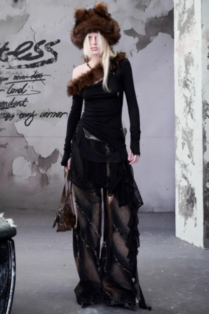 Velvet Rise Fur Collar Base Layer Top