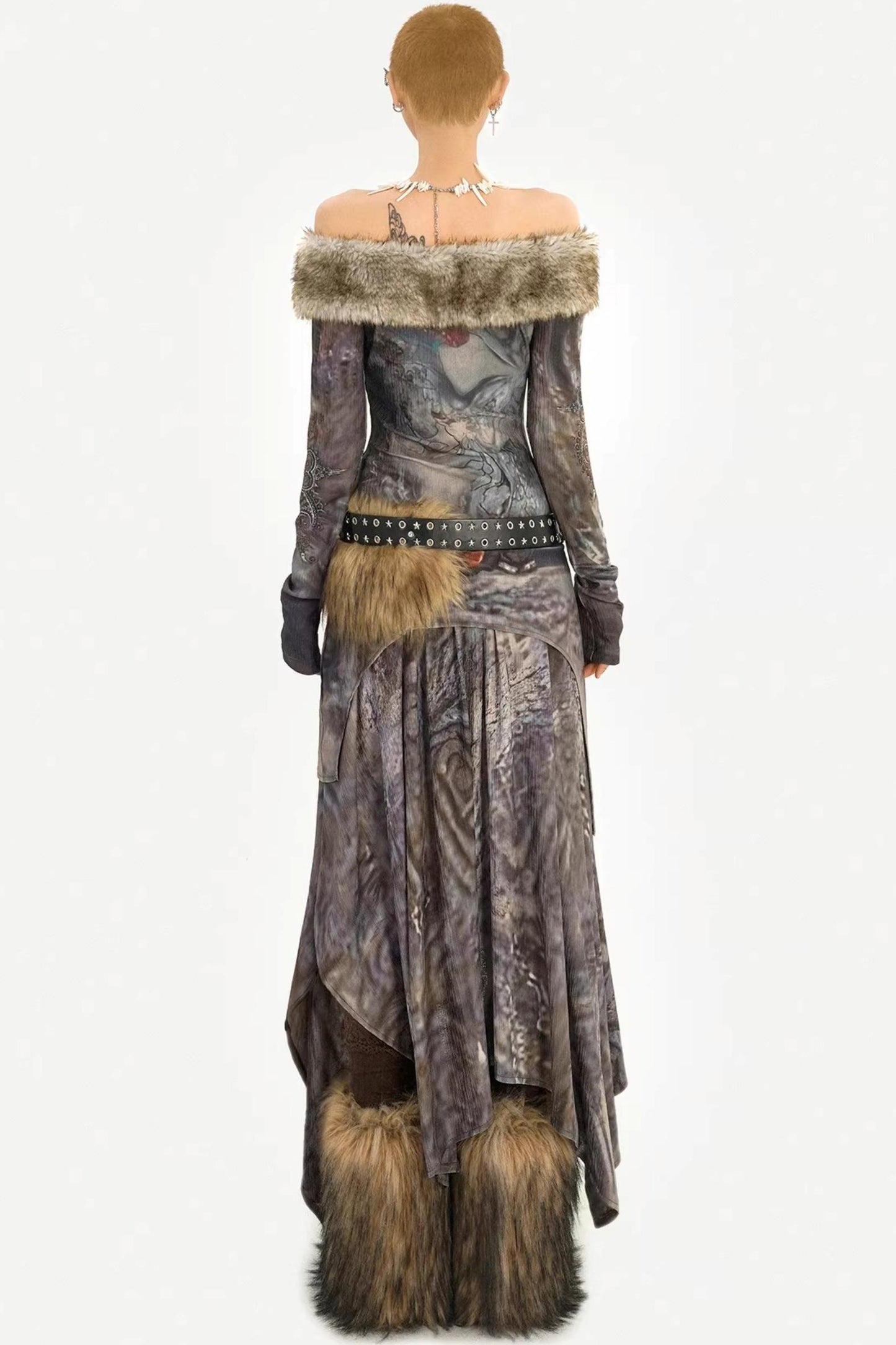 Retro Fur Collar Two-Piece Suit Set