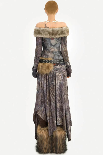 Retro Fur Collar Two-Piece Suit Set