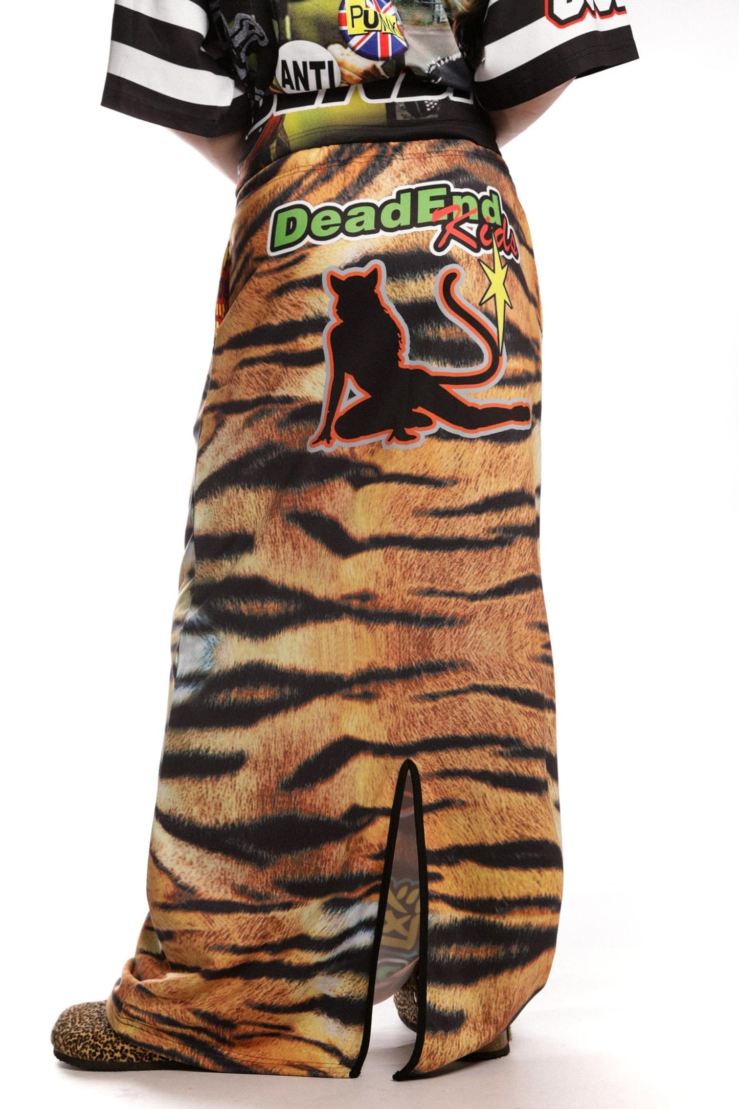 Tiger Print Long Sweatshirt Skirt