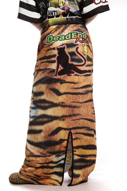 Tiger Print Long Sweatshirt Skirt