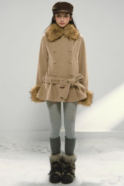 Khaki Ruffled Woolen Coat