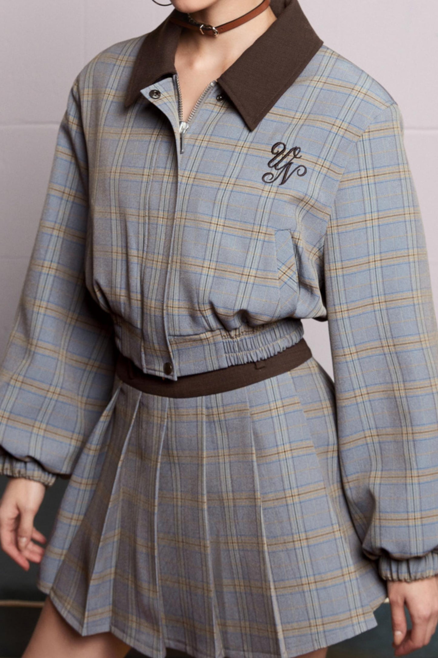 Plaid Pleated Skirt Set-Up