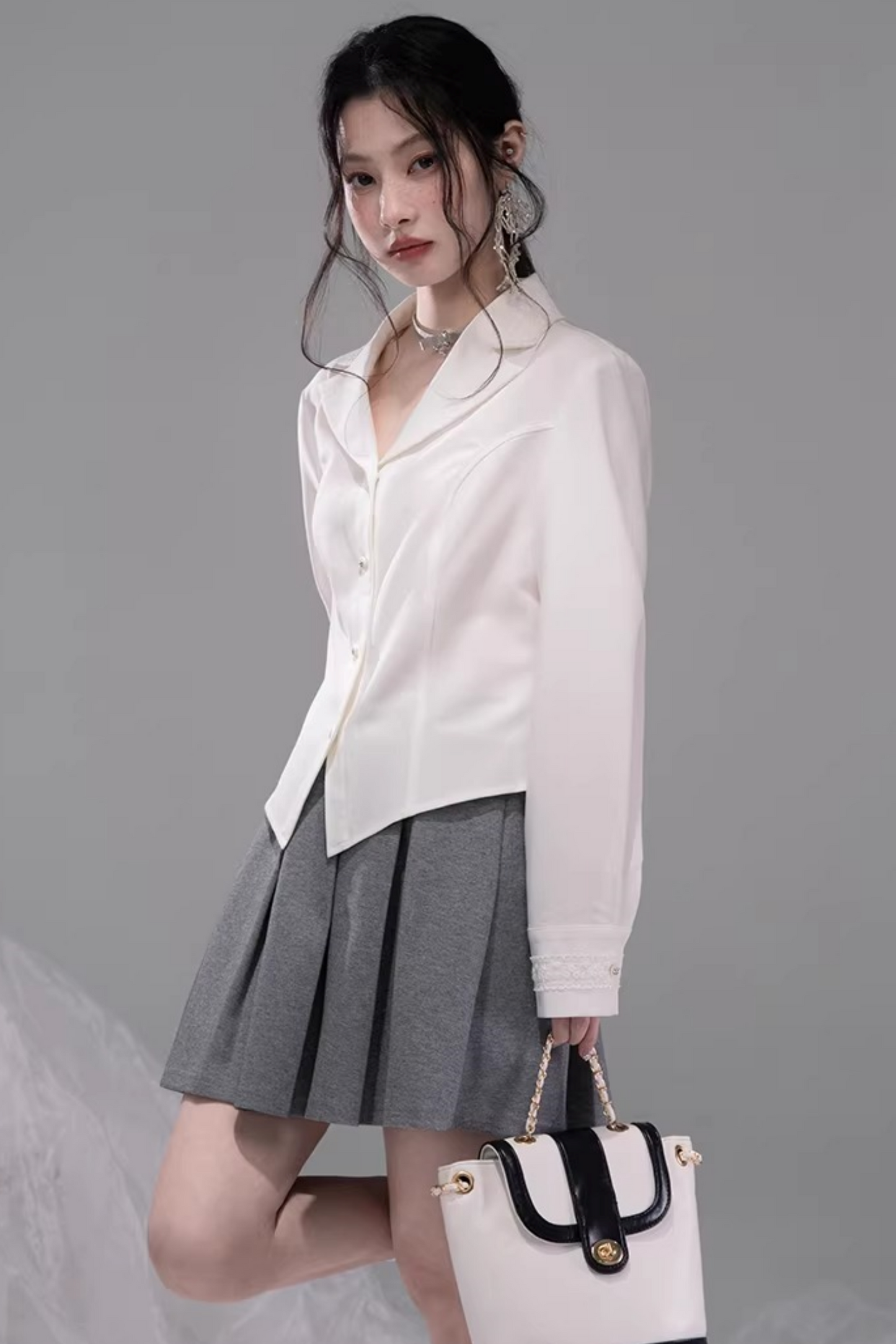 Cloud White Slit Blouse