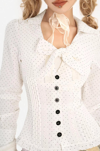 Bow Polka Dot Long-Sleeved Top