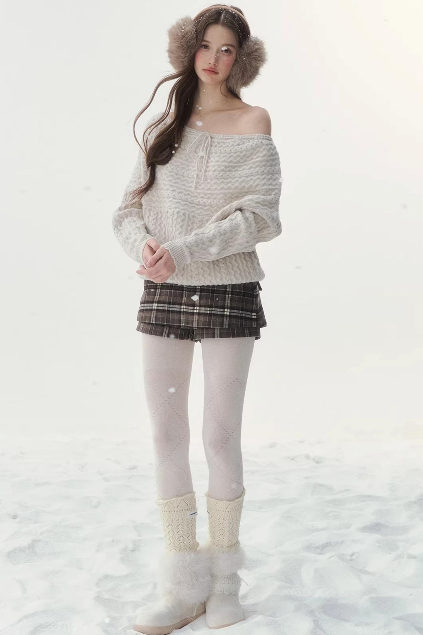 Vintage Off-Shoulder Knit Sweater