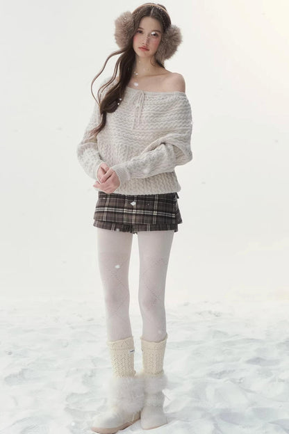 Vintage Off-Shoulder Knit Sweater