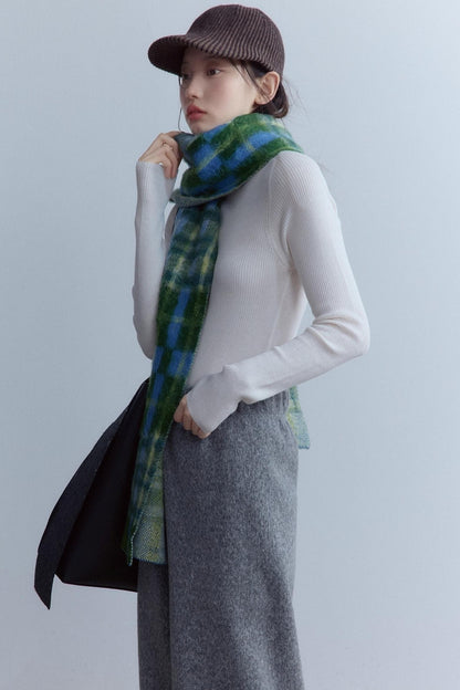 Sesame Plaid Wool Scarf