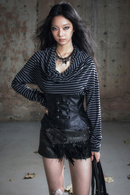 Vintage Leather Knitted Slim Top