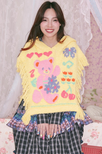 Yellow Bear Hooded Shawl Cape