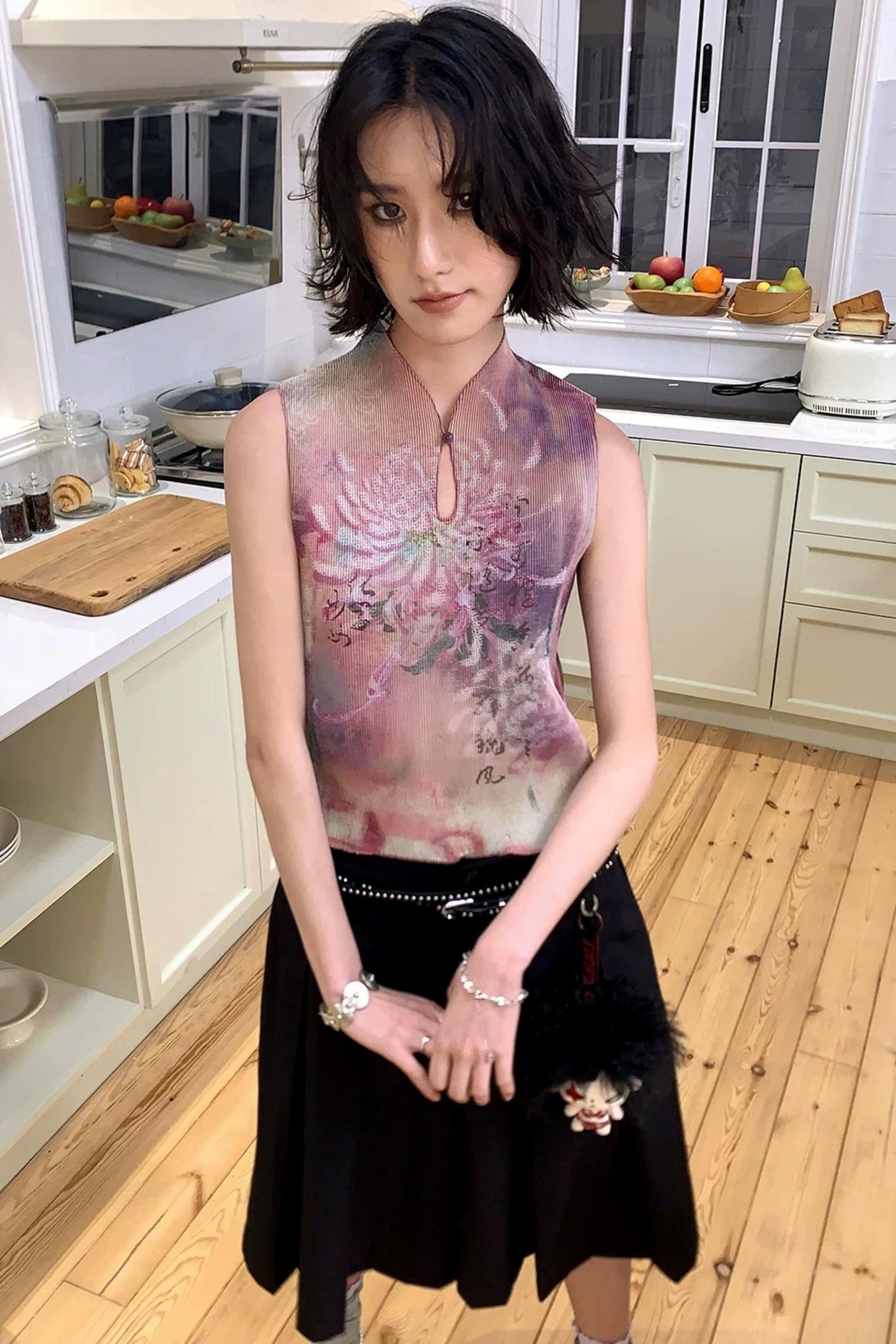 Twilight Chrysanthemum Pleated Vest